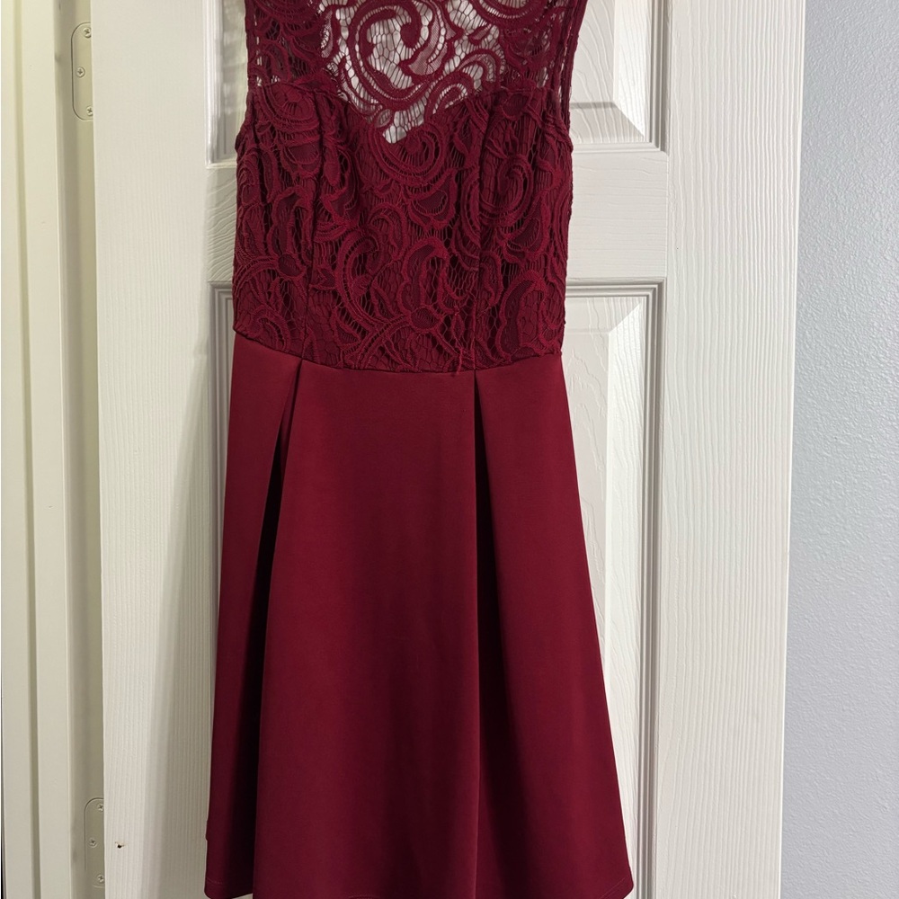 Francesca's Collections Burgundy Lace Mini Dress